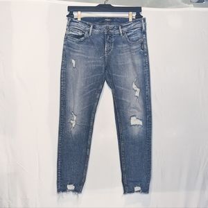 Silver Jeans Sam cropped boyfriend distressed light wash